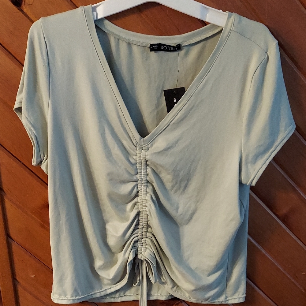 Women's Ruched V-Neck Top - Green